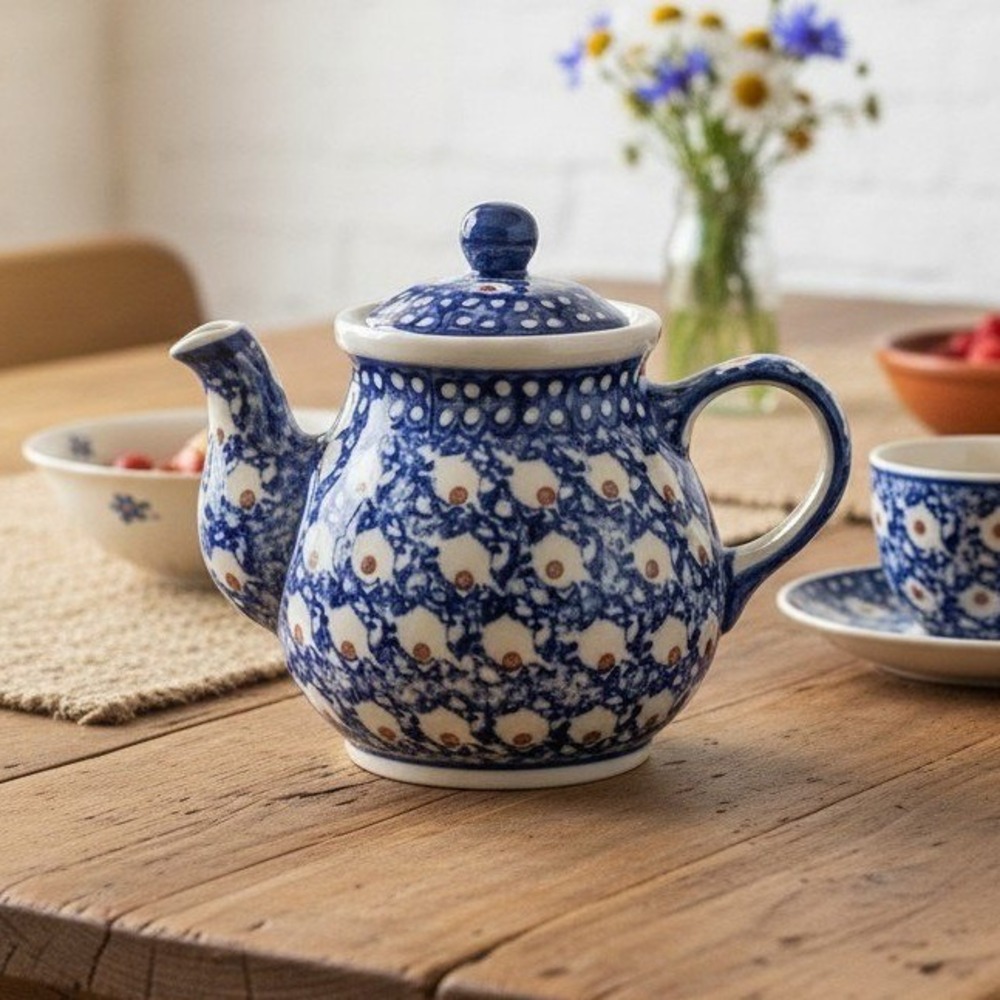 Boleslawiec Polish Pottery Teapot Blue White Handmade Poland